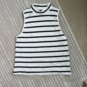 NWT OLD NAVY Fitted Sleeveless Mock-Neck Top Women’s XL Black White Stripe